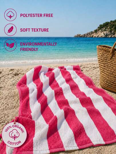 100% Organic Cotton Striped Beach Towel - Sand-Free & Ultra Absorbent & Made In Türkiye