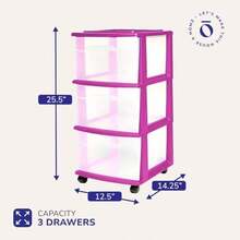 Drawer Tower 3-Tier Clear Plastic Storage Organizer Cart Purple Frame - Rolling Drawer Containers With Wheels For Bathroom Bedroom Office And Classroom Organization - 紫色 - 查看 3