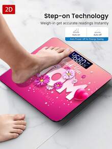 1pc LED Display Electronic Scale,Flat 2D Happy Mother's Day Illustration With Spring Flower Heart Thank You Mom Typography Lettering Bathroom Scale,Decorative Weighing Platform - Suitable For Long-Term Use,Uses AAA Batteries (Batteries Not Included) - Multicolor - View 8