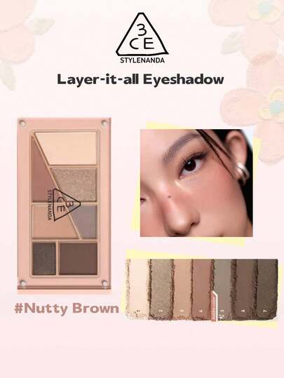 3CE 1pc 7.5g Warm Mocha Brown Tone Eyeshadow Palette , Natural Daily Shades Eye Makeup K-Beauty Style Blendable Texture 9 Color Palette Daily Makeup Look K-Beauty 05 Nutty Brown