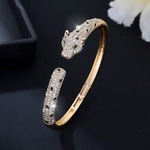 1 chiếc vòng tay mạ bạc/vàng sang trọng, đính đá Zirconia lấp lánh, thiết kế họa tiết da báo năng động, co giãn, thích hợp đeo hàng ngày, dự lễ hội, tiệc tùng, đám cưới, lễ tốt nghiệp, quà tặng Eid/Ramadan. - Nhiều màu - Xem 8