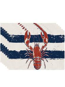 2/4/6pcs Multicolor Fish Shaped Placemats, Red Crab Shell, Ocean Theme Placemats In Beige And Green, Coastal Crab, Starfish, Shell Design, Lobster Party Holiday Decor Placemats - Navy Blue - View 12