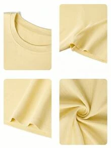 Women's Fitted Short Sleeve Round Neck T-Shirt, Soft And Comfortable Fabric, Machine Washable, Summer Cropped Top - Yellow - View 9