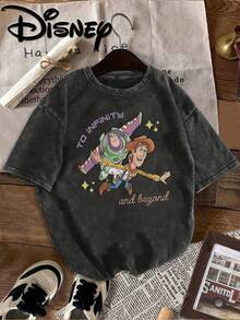 Disney Toy Story Buzz Lightyear Flies Side By Side With Woody TO INFINITY And Beyond, And The Words Shine With Elements, Prints, Designs, , Oversized Fashions, Old T-Shirts, Street Styles, Vintage Fashion Lovers In Spring And Summer Of 2026, Popular Styles, Old Round Neck T-Shirts, Unisex, Excellent Gifts. - màu đen - Xem 2