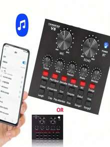 实时声卡 V8 实时混音器语音转换器声卡，带多种音效，适用于家庭 KTV、语音聊天、电脑录音 - 黑色 - 查看 6