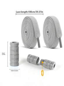 1雙字母扣彈性鞋帶 0.8cm寬扁平免綁鞋帶 適用於休閒鞋與運動鞋 - 灰色 - 查看 6