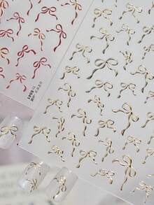 1pc 5D Exquisite Bowknot Nail Sticker, Gold Bowknot Self-Adhesive Nail Sticker, DIY Nail Art Decorative Sticker - Gold - View 5