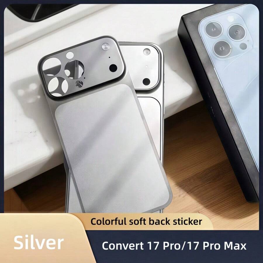 适用于 13 Pro/14 Pro/15 Pro Max/16 Pro Max 的银色软背膜，超薄保护膜，瞬间升级至 17 Pro Max，哑光表面防指纹，防刮擦