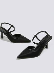 Giày cao gót đen nữ, sandal cao gót, giày dự tiệc, giày hở mũi, giày Mary Jane, giày cưới, giày công sở, giày cao gót mũi nhọn có khóa cài, kiểu dáng slip-on, hở gót, gót nhọn. - màu đen - Xem 3