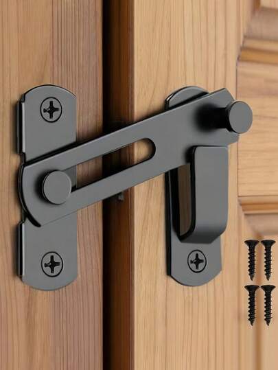1 Set Heavy Duty Stainless Steel Barn Door Lock, With 180 Degree Rotating Sliding Mechanism And Anti-Theft Safety Latch, Easy Installation, Rust-Resistant, Suitable For Wooden Doors, Garage Doors, Fences, Outdoor Bathrooms, Windows, Pet Doors, Enhancing Home Security