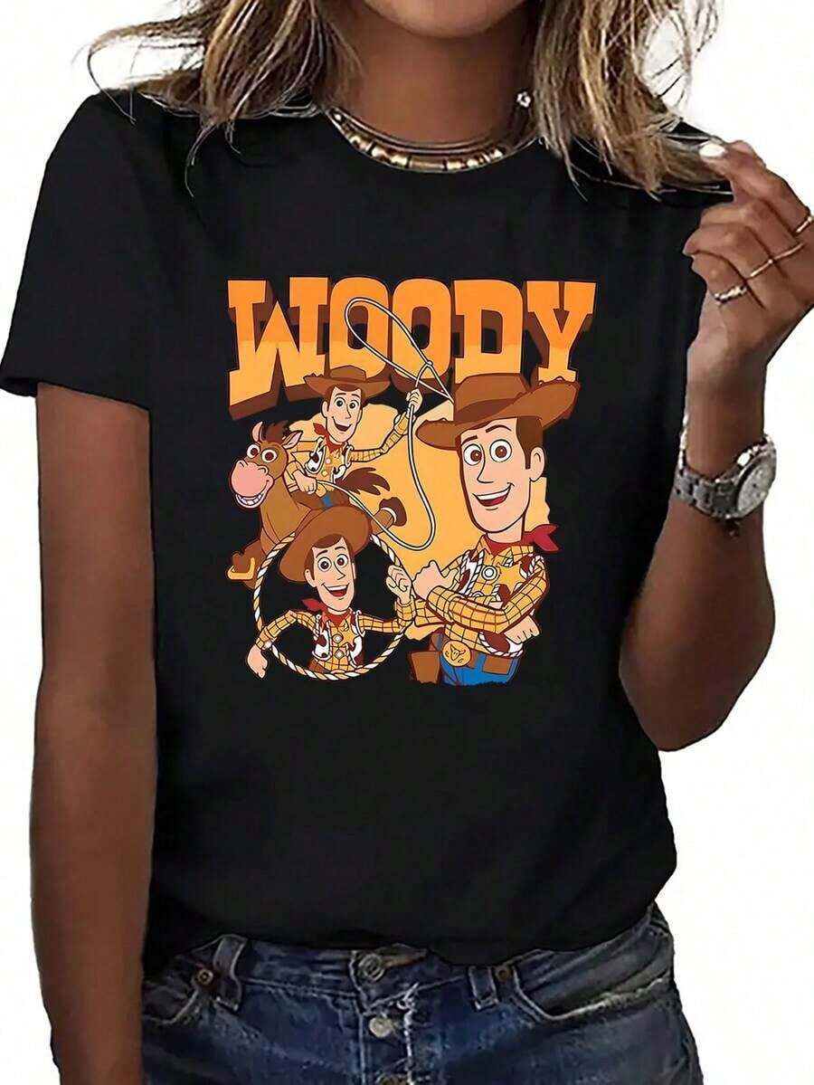 Disney Loose Version Toy Story Woody And Buzz Lightyear TS Letter Printed T-Shirt, Suitable For Summer And Spring, Short Sleeved Tops, Women's Clothing, Holiday Gift Party Costumes. -- Disneys Disneyland Paris The Magic Kingdom Disneyesque The House Of Mouse Mickey Mouse Empire Modest Summer Outfits Take That T Shirt Summer Coord Tops For Women Summer Summer Clothes Women Summer Clothes Summer Tops Summer Tops Women Summer Co Ord Summer Top Summer Outfits White Top Black Top Holiday Outfits For Women Tops For Women Summer Holiday Gifts Valentine's Day Gifts Earth Day Gifts Oktoberfest Gifts Summer Bank Holiday Gifts - màu đen - Xem 1