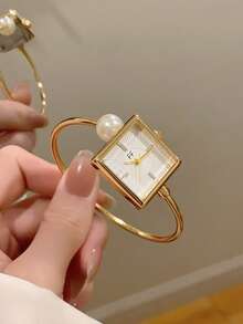 1pc Square Gold-Tone Bracelet Watch For Women, Minimalist & Fashionable, Suitable For Daily Wear And An Ideal Gift Choice - Gold - View 11