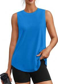 PINSPARK Workout Tops For Women Sleeveless Athletic Tank Tops UPF 50+ Running Tanks With Side Slits Loose Fit Gym Yoga Shirt - 斯普克爾藍 - 查看 10