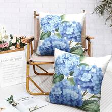 2PCS Blue Hydrangea Pillowcases, Watercolor Floral Print Cushion Covers, Sofa Living Room Plant Decorative Pillowcases - Blue - View 1