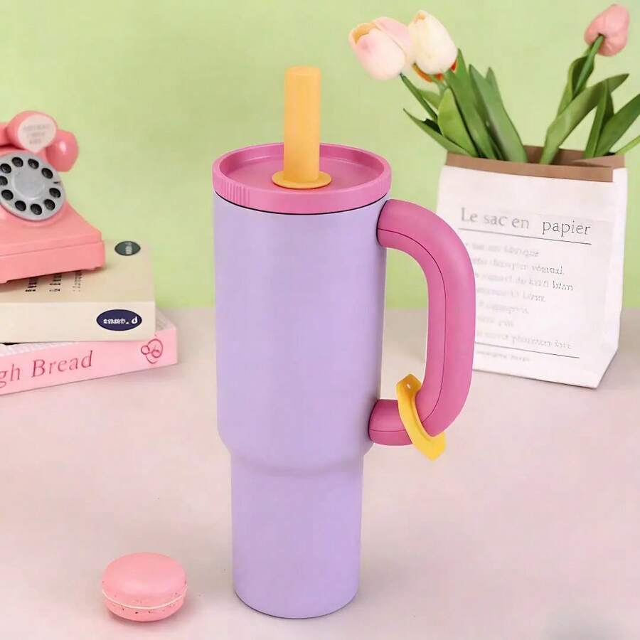 40oz Thermal Mug With Handle, 304 Stainless Steel, Insulated And Straw Included, Elegant Coffee Mug, Ideal For Daily Use, Travel And Office, Reusable And Durable - 莉拉 - 查看 1