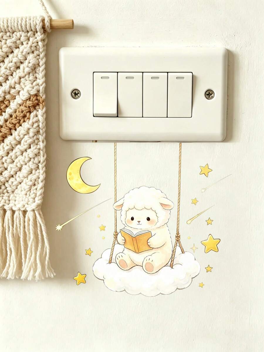 卡通摇摆熊、绵羊动物星星开关贴纸,卡通动物开关贴纸,适用于托儿所、儿童房、客厅、卧室墙贴,儿童节 - 彩色 - 查看 1