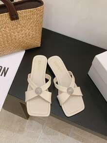 1 đôi sandal đế vuông thấp màu đen hồng dành cho nữ, kiểu dáng thanh lịch thường ngày, thoải mái, thời trang mùa xuân/hè, đa năng. - Màu be - Xem 10
