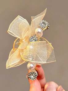 1pc Versatile Pearl Bow Hair Claw Clip, Cute Princess Style, Elegant PC (Polycarbonate) Hair Accessory, Suitable For All Seasons - Multicolor - View 3