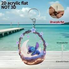 Disney Móc khóa acrylic thiết kế phẳng 2D: Chú Stitch màu xanh đáng yêu đang ngủ trong chiếc giỏ đan hình lưỡi liềm, kết hợp với mặt dây chuyền hình ngôi sao màu tím phát sáng. Lý tưởng làm phụ kiện chìa khóa xe hơi, đồ trang trí ba lô hoặc quà tặng lễ hội - một phụ kiện hoàn hảo cho người hâm mộ *Lilo & Stitch*. - Nhiều màu - Xem 3