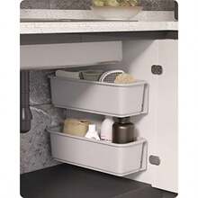Baffect - 2 organizadores para debajo del fregadero, organizador de armario extraíble de plástico, cajones de almacenamiento deslizantes para cocina, baño o debajo del fregadero gris - Gris - Ver 8
