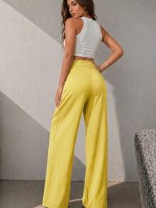A&DD MODA, REF: AS1341-AS1400, Women's Pants, High Waist, Casual, Wide Leg, Pockets, Elegant, Sophisticated, Modern, Fashion Look, Current Style, Versatile Piece, Comfortable, High Quality, Uncomplicated Look, Women's Fashion. - 黃色 - 查看 7