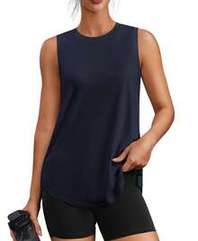 PINSPARK Workout Tops For Women Sleeveless Athletic Tank Tops UPF 50+ Running Tanks With Side Slits Loose Fit Gym Yoga Shirt - Dark Navy - View 10