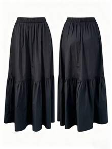 1pc Solid Color Minimalist Long Skirt, New Arrival Spring/Summer Outfit For Dates - Black - View 3