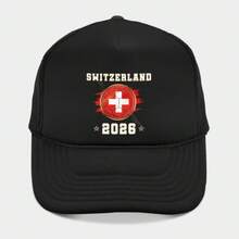 Front Print Switzerland Soccer World Cup 2026 - Swiss Fan Gift - World Cup 2026 - Hat Unisex Black Mesh Baseball Cap With Breathable Back Panel, Structured Front Crown, And Adjustable Strap. Lightweight, Quick-Dry, And Sun-Protective. Classic Solid Black Design, Versatile For Daily, Outdoor, Sports. One Size Fits Most. - 黑色 - 查看 1