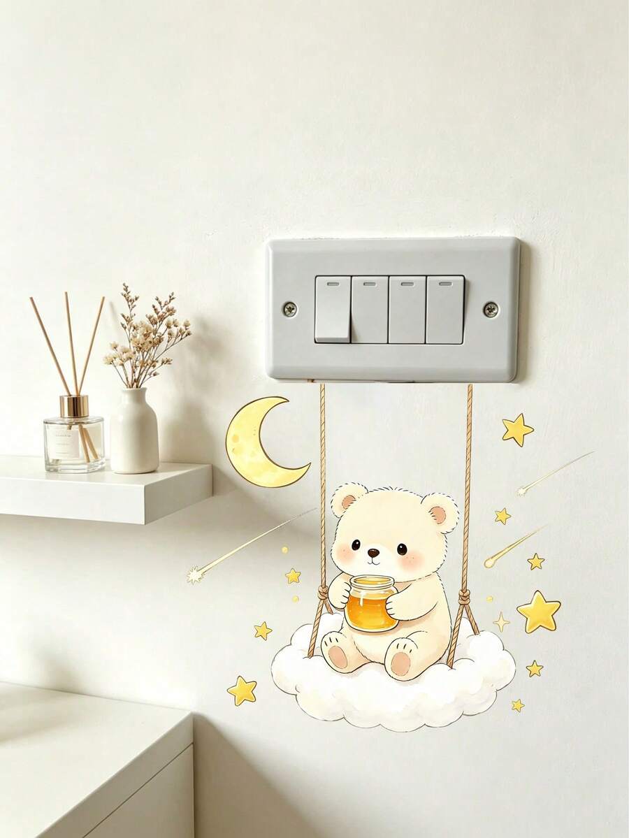 卡通摇摆熊、绵羊动物星星开关贴纸,卡通动物开关贴纸,适用于托儿所、儿童房、客厅、卧室墙贴,儿童节 - 彩色 - 查看 1