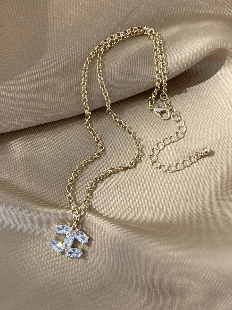 1pc Fashion Cubic Zirconia Pendant Necklace, Suitable For Women's Daily Wear - Gold - View 1