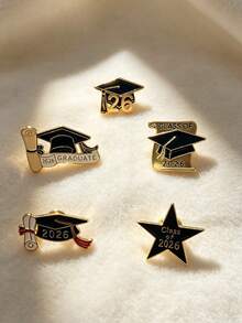 1/5/6 Pcs Creative 2026 Graduation Season Doctoral Cap Design, Combining Numeric/English Slogan Metal Badge, Zinc Alloy Dip Oil Bachelor Cap Commemorative Gift, Student Fashion Bachelor Uniform, Hat, Bag Gift Brooch, Graduation Party Gift,Fathers Day Gift,Festival - Multicolor - View 6