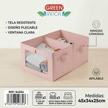 Caja de Almacenamiento Plegable de Tela Rosa, Organizador de Armario con Ventana y Asas, 45x34x25cm - Ver 2