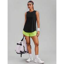 PINSPARK Workout Tops For Women Sleeveless Athletic Tank Tops UPF 50+ Running Tanks With Side Slits Loose Fit Gym Yoga Shirt - 黑色 - 查看 3