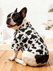 LUCKIE LABO 1 pieza Camisa de mascota con estampado de vaca, pijama de perro de moda casual con botones, adecuado para uso en interiores y exteriores para gatos y perros - Blanco y Negro - Ver 3