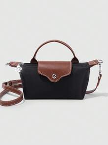 Dedoo Bolso de mano de nylon con bloques de color, bolso bandolera minimalista y versátil con forma de concha, correa ajustable, adecuado para ir al trabajo, compras, fiestas y vacaciones - Negro - Ver 8