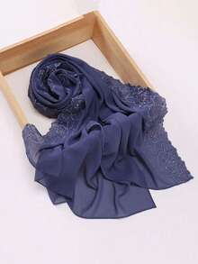1 Stück eleganter Damenkopftuch mit 3D Rosen Stickerei aus Musselin, weicher Chiffon Stoff mit Spitzenbesatz, geeignet für Abaya und täglichen Gebrauch - Verschiedenfarbig - Übersicht 24