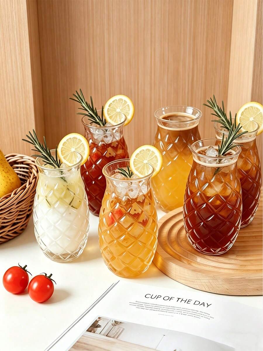 6pcs Creative Embossed Pineapple-Shaped Glass Tumblers; Large-Capacity Tumblers Ideal For Fruit Tea, Juice And Margaritas, As Well As Cocktails. Perfect For Making Frozen Drinks, And Ideal For Festive Parties And Bar Gatherings - Nhiều màu - Xem 1