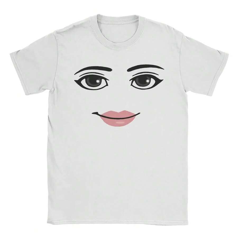 Round Neck Short Sleeve Clothing Summer Novelty Harajuku Streetwear Robot Robloxs Woman Face Game Tshirt Aesthetic Clothes - 黑色 - 查看 1
