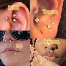 2/6 Peças Argolas de Nariz em Forma de Ferradura com Piercing de Nariz em Formato de L, Anel de Nariz de Aço Inoxidável 18G com Zircônia Cúbica Arco-Íris, Piercing de Lábio, Sobrancelha, Hélice e Orelha para Mulheres e Homens - Multicolorido - Visão 2