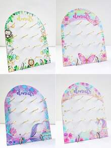 1 Set Wooden Arch Donut Display Stand, Featuring Jungle Animals, Pink Butterflies, Rainbow Unicorns And Mermaids, Suitable For Birthday Party, Wedding Table Decor, Dessert Display, Party & Wedding Centerpiece, Thanksgiving, Christmas Party Kitchen - Multicolor - View 2