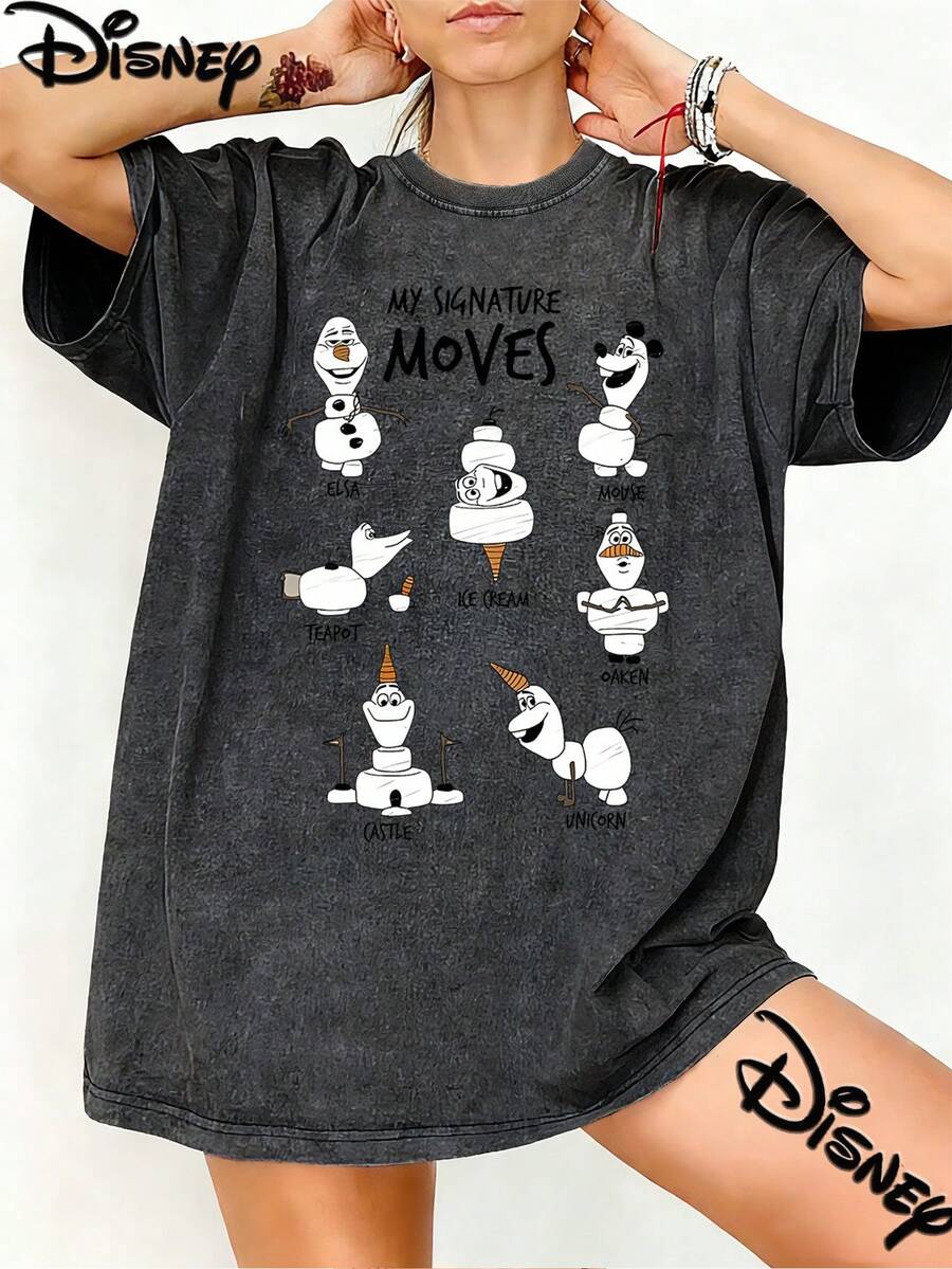 Disney Xuebao Imitates Elsa Mickey's Image "My Signature Moves", Which Is Fun, Creative, Funny, Print Design Sense, Overbalanced Fashion, Making Old T-Shirts, Street Style, Retro Fashion Lovers In Spring And Summer Of 2026, Making Old Round Neck T-Shirts, Unisex, Excellent Gifts. - Black - View 1