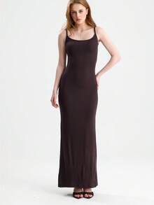 RoseArya Elegant Stretchy Long Strap Dress - Brown - View 2