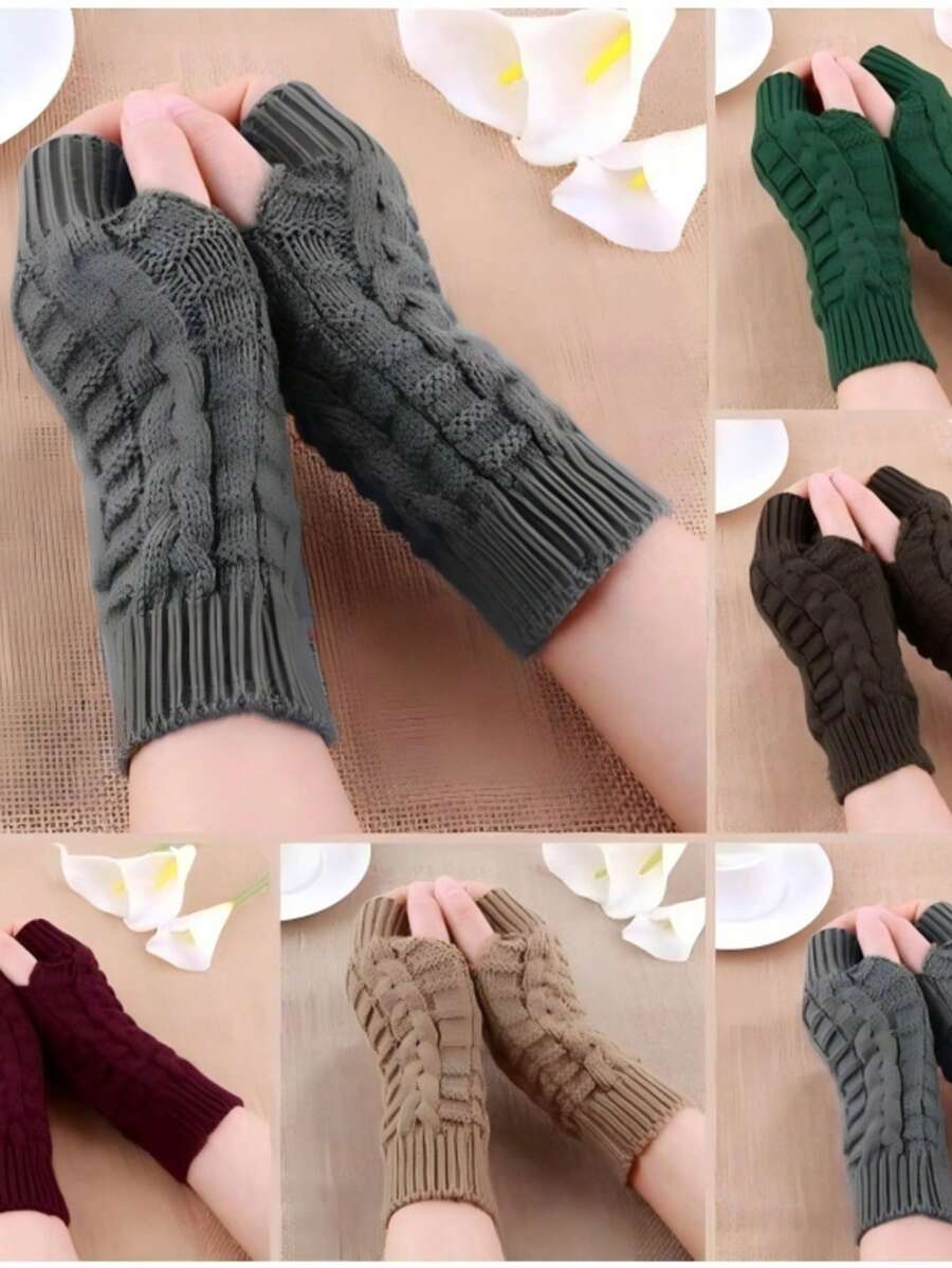 Fingerless Gloves For Women, Winter Soft Warm Wool Knitted - A - View 1