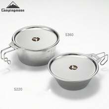 Bộ bát ăn dã ngoại bằng thép không gỉ CAMPINGMOON dung tích lớn kèm nắp, đĩa và nắp cốc, thích hợp để đun nóng trên lửa trại, cỡ S-SG - Bạc - Xem 3