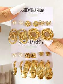 Juego de 24 piezas/12 pares de pendientes de perlas para mujer, estilo elegante adecuado para uso diario, citas, fiestas, regalo de vacaciones - Multicolor - Ver 9