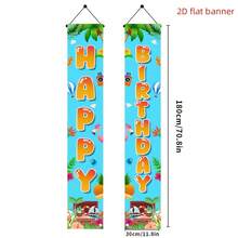 2 piezas Pancartas de felicitación con tema de cumpleaños tropical, cortinas de fibra de poliéster con impresión de alta definición con elementos de playa, plantas verdes, piña sobre fondo azul, decoración colgante "Feliz Cumpleaños" para patio exterior, barbacoa, fiesta de cumpleaños infantil, celebración de cumpleaños en la playa de verano, fiesta en la piscina - A - Ver 7