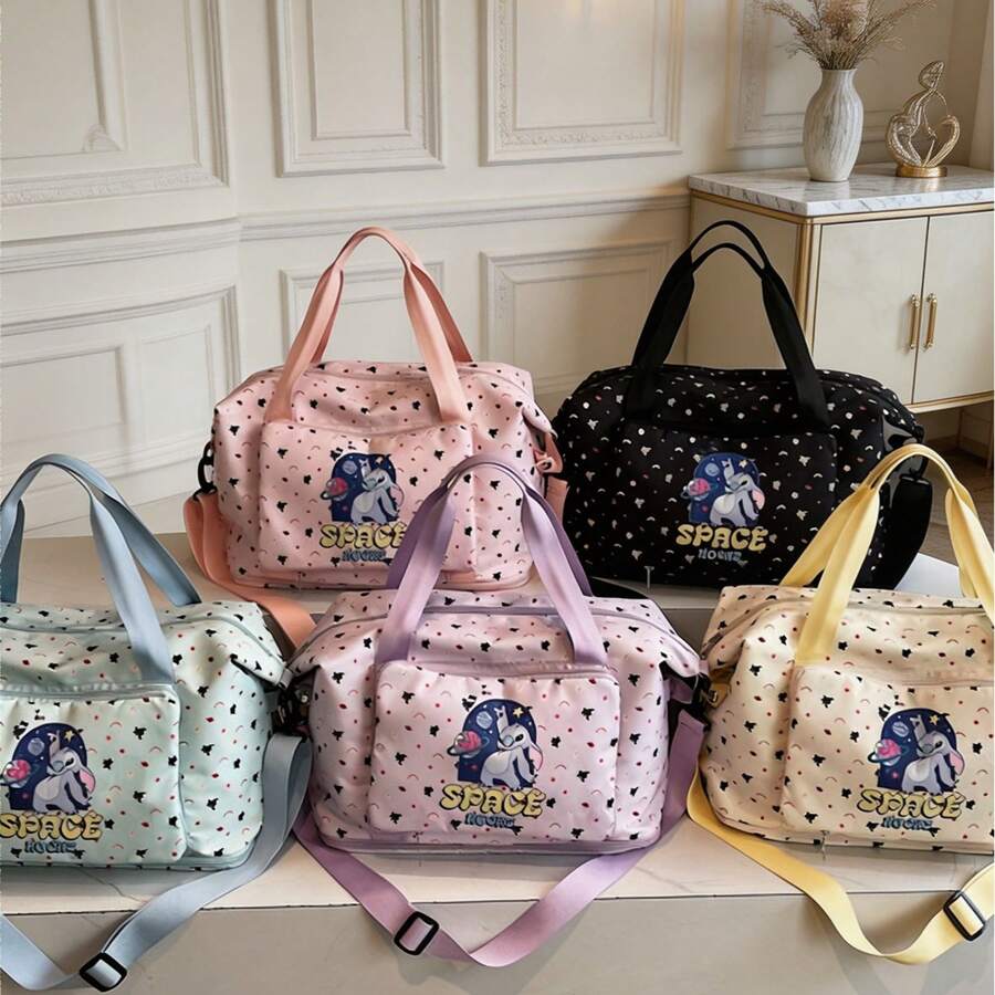 1 chiếc túi du lịch đa năng dung tích lớn hình hoạt hình Stitch dễ thương, được cấp phép chính thức bởi Disney. - Màu be - Xem 1