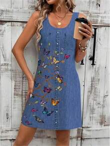 Nuevo verano estilo vaquero mujeres Mini vestidos sin mangas 3D impreso calle moda señoras vestido 3XL talla grande vestido Casual suelto - WLYQ2233 - Ver 5