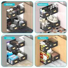 Paquete de 2 organizadores extraíbles fijos con nanopelícula adhesiva, cesta deslizante para gabinetes de cocina, despensa de baño, 12.2 pulgadas de ancho x 17.3 pulgadas de profundidad x 6.2 pulgadas - Negro 2pcs - Ver 5