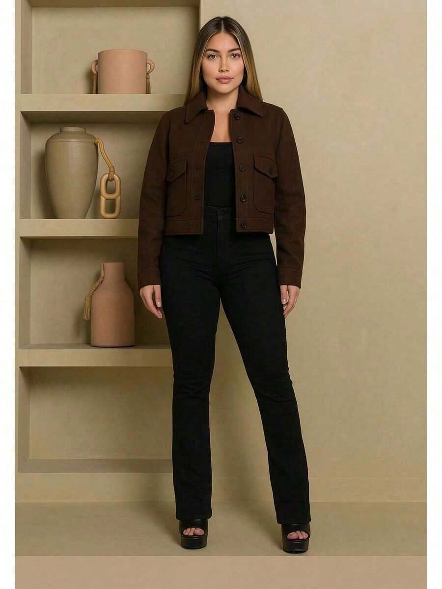 GEEH Women's Coat For Winter 2026 With Elegant Buttons - 鏽棕色 - 查看 1